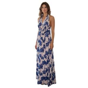 Layered with Love Blue and White Boho Floral Coastal Halter Cotton Dress Size 2X